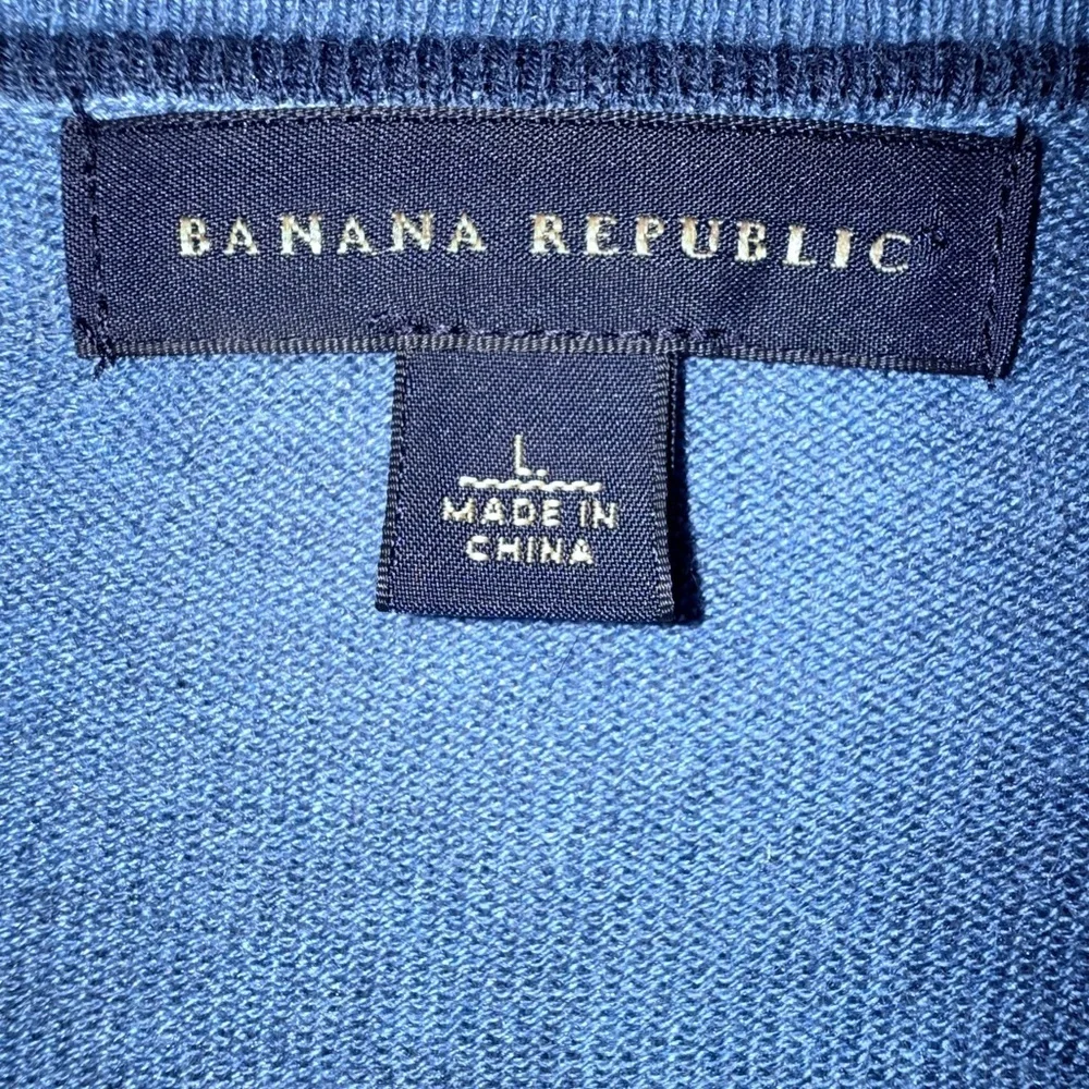Banana Republic Men’s Silk Cashmere Blend Argyle V-Neck Sweater Blue Size L